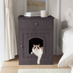 Black Wooden Cat Litter Box Enclosure W Drawer & Side Table, Indoor Pet Crate Nightstand For Home (Option: Black)