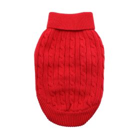 Combed Cotton Cable Knit Dog Sweater (Color: Fiery Red, size: medium)