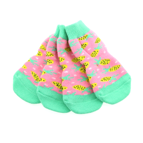 Non-Skid Dog Socks (Color: Pink Pineapple, size: X-Small)